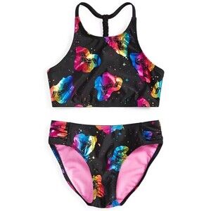Breaking Waves Big Girls 2-Pc. High Neck Allover Unicorn Swimsuit Multi Size 7